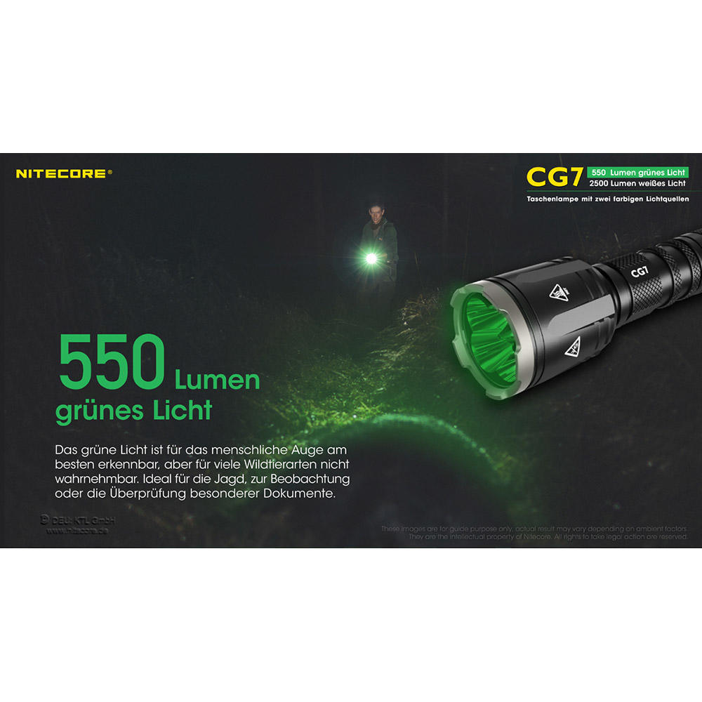 Lampe torche Nitecore® CG7, 2500 lm lumière blanche et 540 lm lumière verte