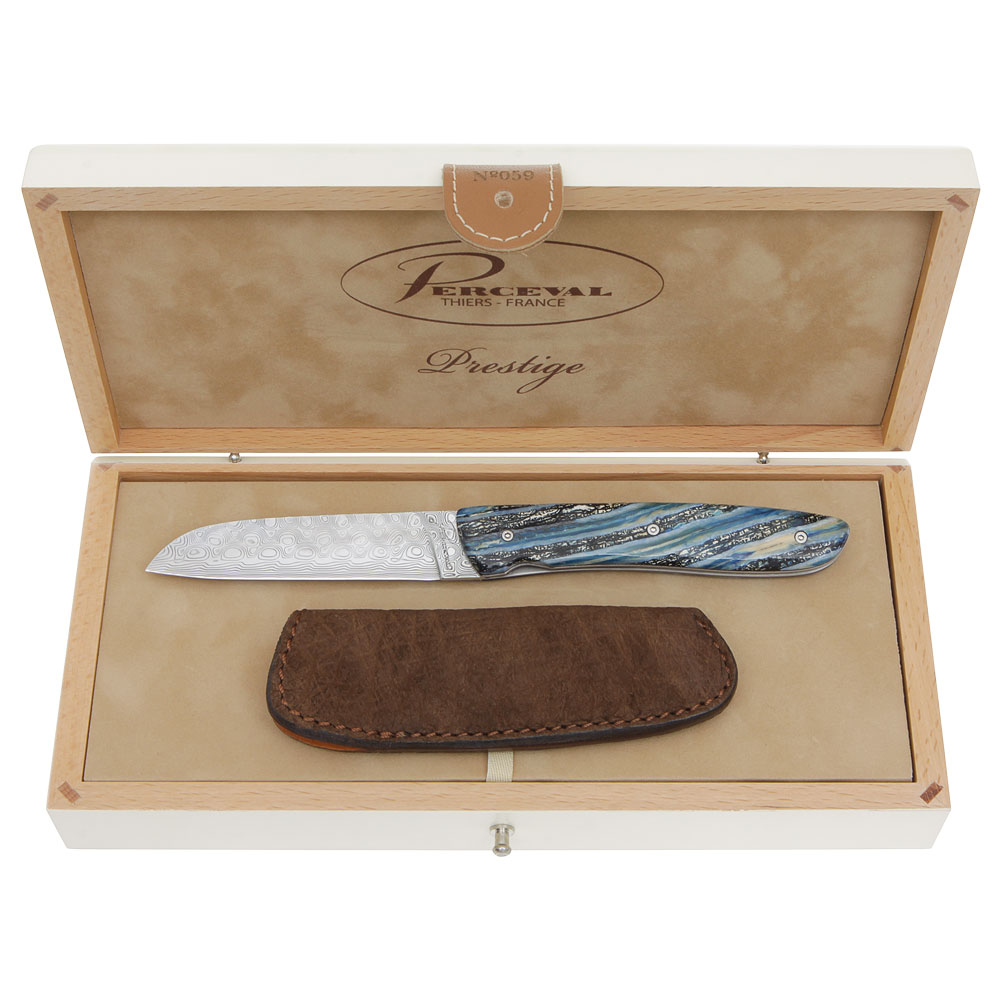 Perceval Klappmesser L08 Damast, Mammutbackenzahn