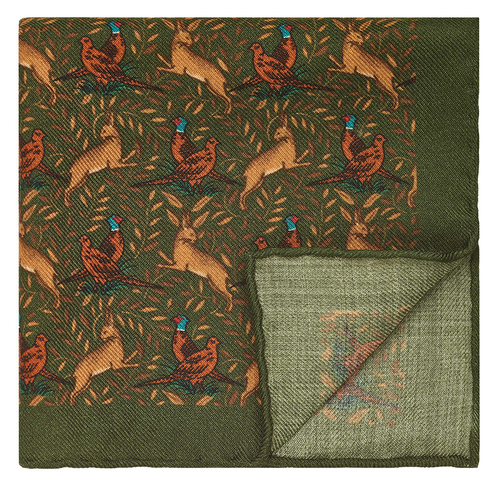 Pocket Square, Pheasant & Hare, 32 x 32 cm